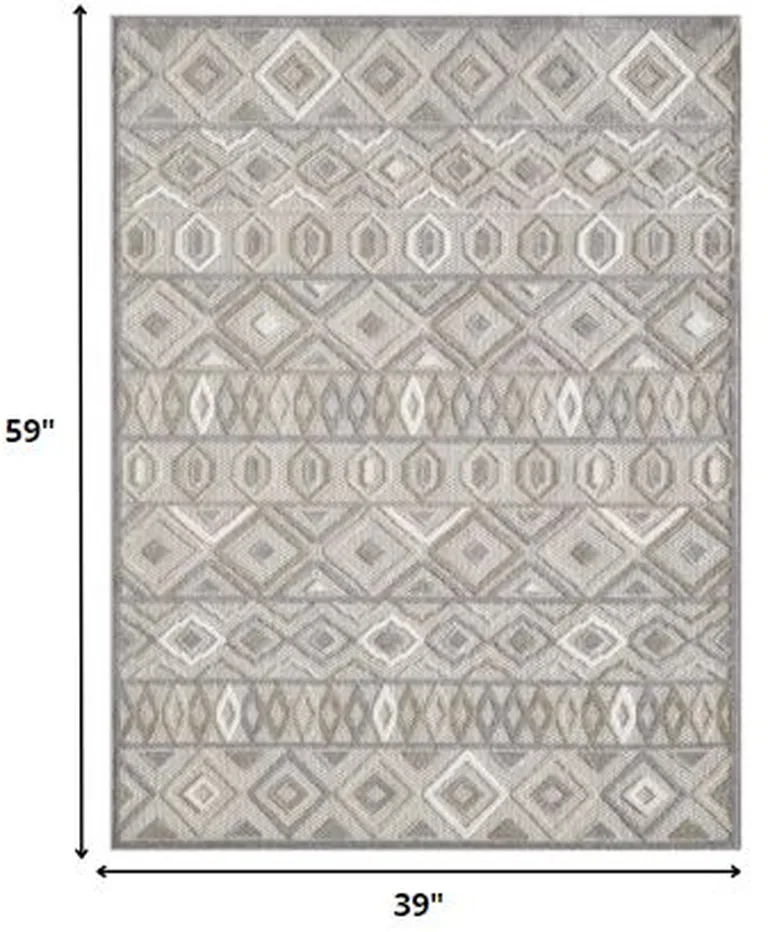 Gray Ivory Aztec Pattern Indoor Outdoor Area Rug Photo 3