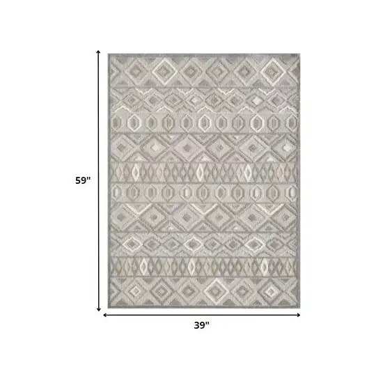 Gray Ivory Aztec Pattern Indoor Outdoor Area Rug Photo 3