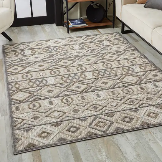 Gray Ivory Aztec Pattern Indoor Outdoor Area Rug Photo 6