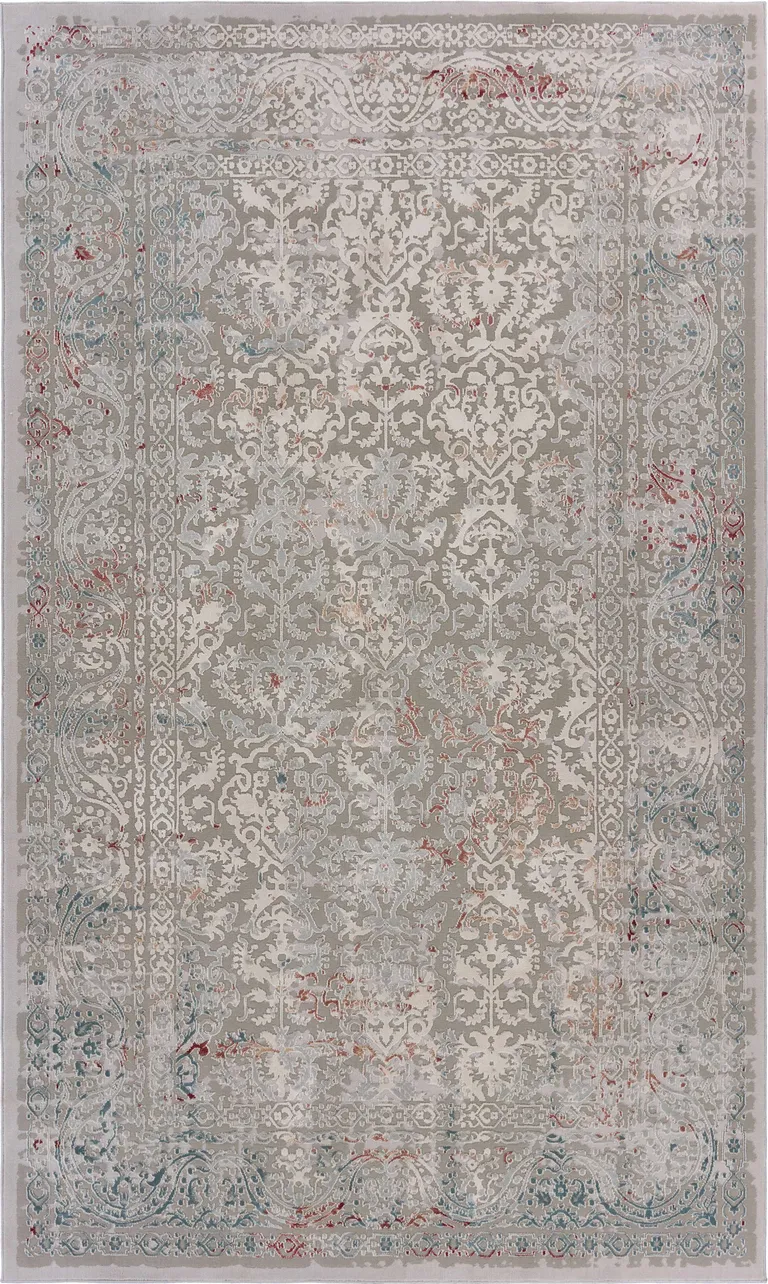 Gray Ivory Slate Blue And Wine Red Abstract Distressed Stain Resistant Area Rug Photo 1