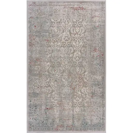 Gray Ivory Slate Blue And Wine Red Abstract Distressed Stain Resistant Area Rug Photo 1