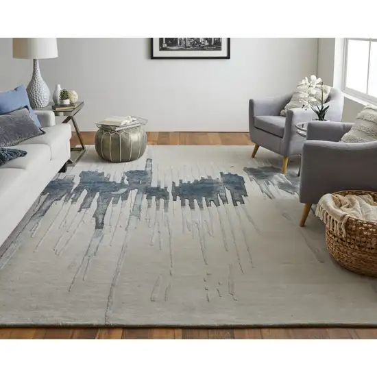 Gray Ivory and Blue Abstract Hand Tufted Area Rug Photo 9