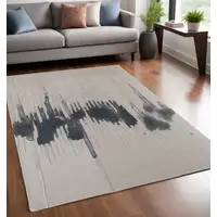 Photo of Gray Ivory and Blue Abstract Hand Tufted Area Rug