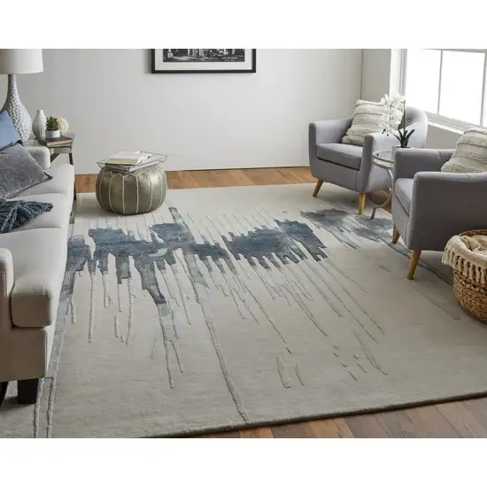 Gray Ivory and Blue Abstract Hand Tufted Area Rug Photo 8