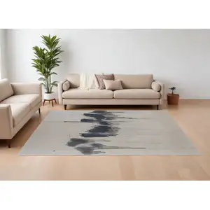 Photo of Gray Ivory and Blue Abstract Hand Tufted Area Rug