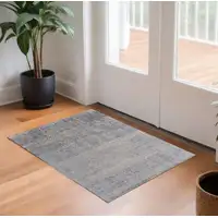 Photo of Gray Ivory and Blue Abstract Hand Woven Worn Faded Area Rug