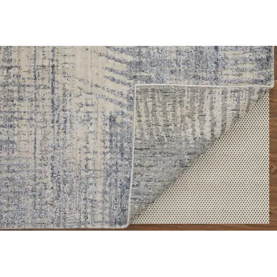 Gray Ivory and Blue Abstract Hand Woven Worn Faded Area Rug Photo 4