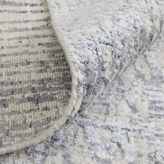 Gray Ivory and Blue Abstract Hand Woven Worn Faded Area Rug Photo 9