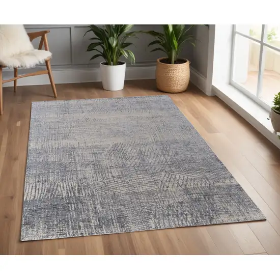 Gray Ivory and Blue Abstract Hand Woven Worn Faded Area Rug Photo 1