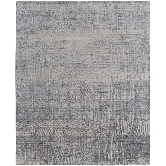 Gray Ivory and Blue Abstract Hand Woven Worn Faded Area Rug Photo 5