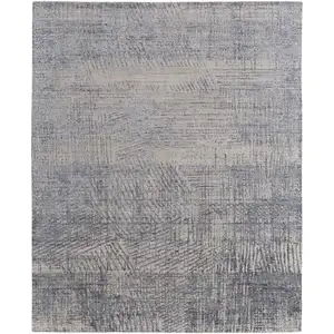 Photo of Gray Ivory and Blue Abstract Hand Woven Worn Faded Area Rug