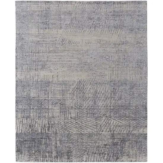 Gray Ivory and Blue Abstract Hand Woven Worn Faded Area Rug Photo 4