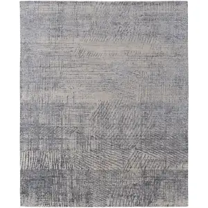 Photo of Gray Ivory and Blue Abstract Hand Woven Worn Faded Area Rug