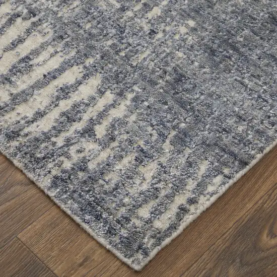 Gray Ivory and Blue Abstract Hand Woven Worn Faded Area Rug Photo 7