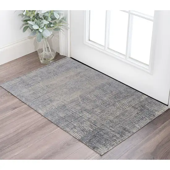 Gray Ivory and Blue Abstract Hand Woven Worn Faded Area Rug Photo 1