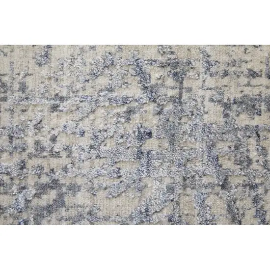 Gray Ivory and Blue Abstract Hand Woven Worn Faded Area Rug Photo 8