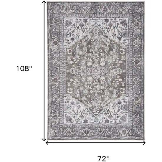 Gray Ivory and Blue Floral Distressed Washable Area Rug Photo 9