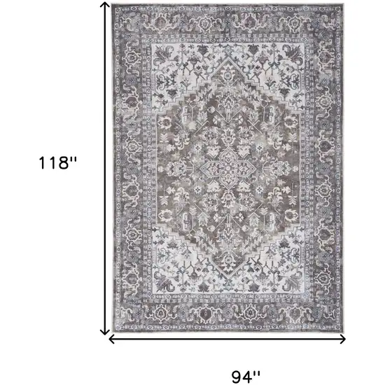 Gray Ivory and Blue Floral Distressed Washable Area Rug Photo 9