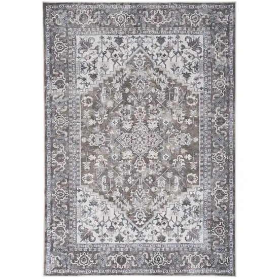 Gray Ivory and Blue Floral Distressed Washable Area Rug Photo 1