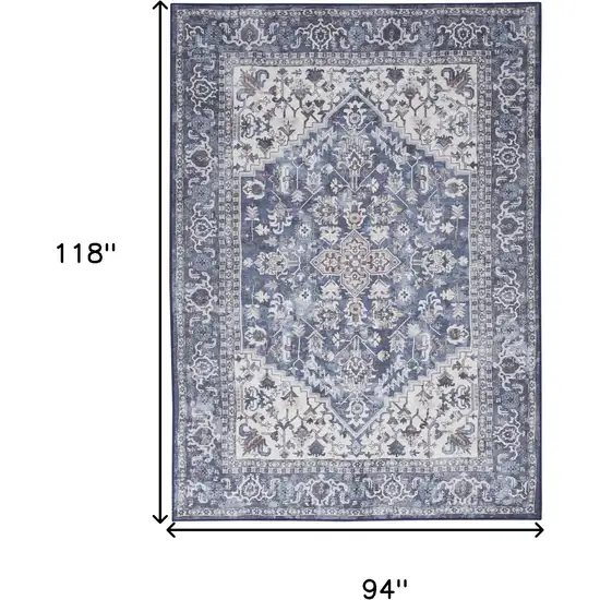 Gray Ivory and Blue Floral Distressed Washable Area Rug Photo 9