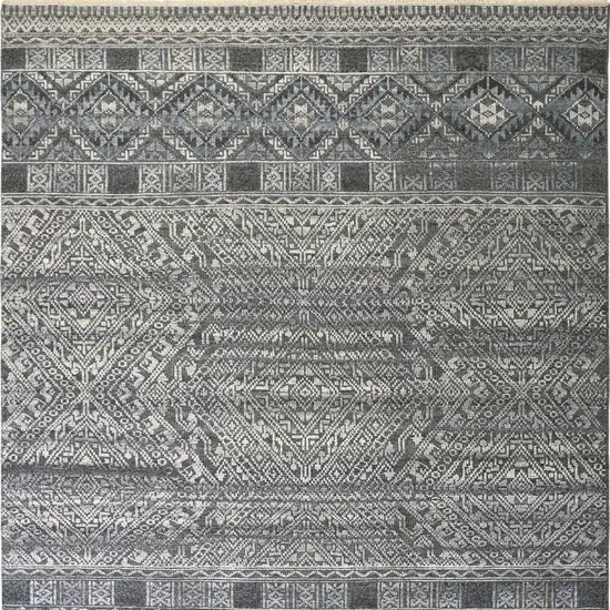 Gray Ivory and Blue Geometric Hand Knotted Area Rug Photo 6