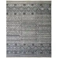 Photo of Gray Ivory and Blue Geometric Hand Knotted Area Rug