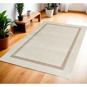 Photo of Gray Ivory and Cream Geometric Non Skid Area Rug