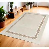 Photo of Gray Ivory and Cream Geometric Non Skid Area Rug