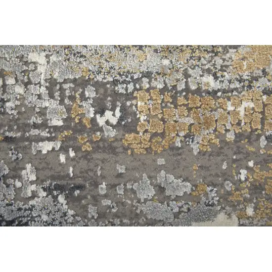 Gray Ivory and Gold Abstract Power Loom Area Rug With Fringe Photo 8