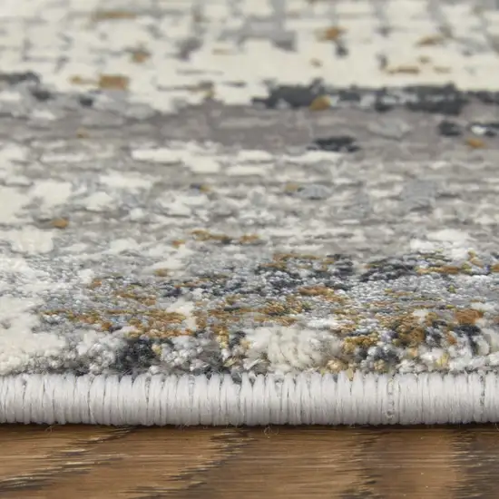 Gray Ivory and Gold Abstract Power Loom Area Rug With Fringe Photo 5