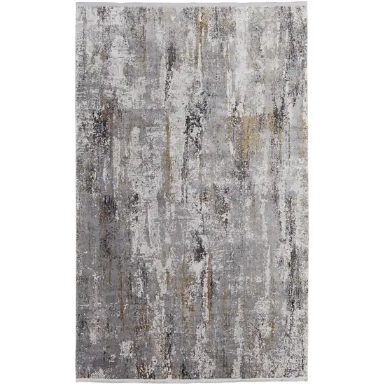 Gray Ivory and Gold Abstract Power Loom Area Rug With Fringe Photo 5