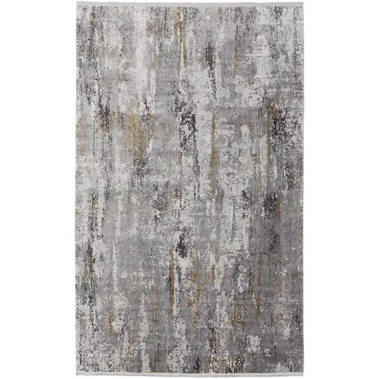 Gray Ivory and Gold Abstract Power Loom Area Rug With Fringe Photo 2