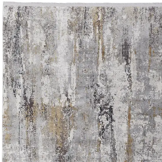 Gray Ivory and Gold Abstract Power Loom Area Rug With Fringe Photo 5