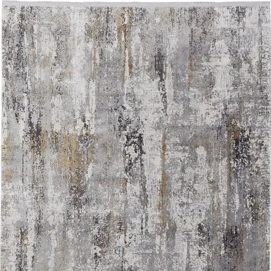 Gray Ivory and Gold Abstract Power Loom Area Rug With Fringe Photo 5