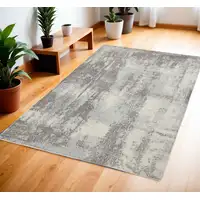 Photo of Gray Ivory and Light Blue Abstract Non Skid Area Rug