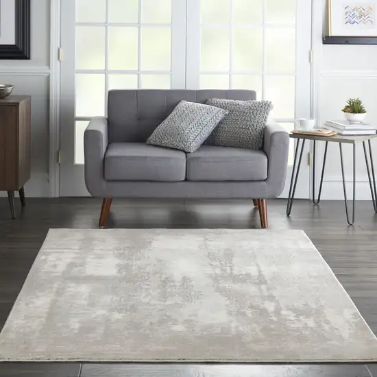 Gray Ivory and Light Blue Abstract Non Skid Area Rug Photo 8