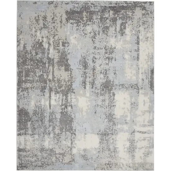 Gray Ivory and Light Blue Abstract Non Skid Area Rug Photo 2