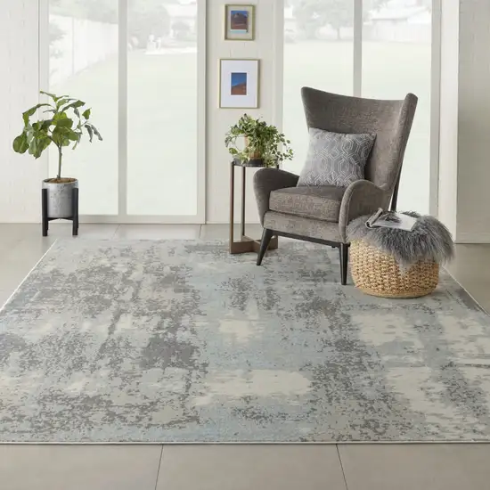 Gray Ivory and Light Blue Abstract Non Skid Area Rug Photo 8