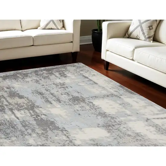 Gray Ivory and Light Blue Abstract Non Skid Area Rug Photo 1