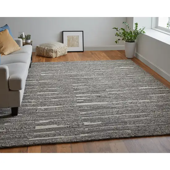 Gray Ivory and Taupe Abstract Hand Woven Area Rug Photo 9