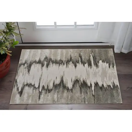 Gray Ivory and Taupe Abstract Power Loom Area Rug Photo 1