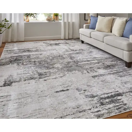 Gray Ivory and Taupe Abstract Power Loom Worn Faded Area Rug Photo 5