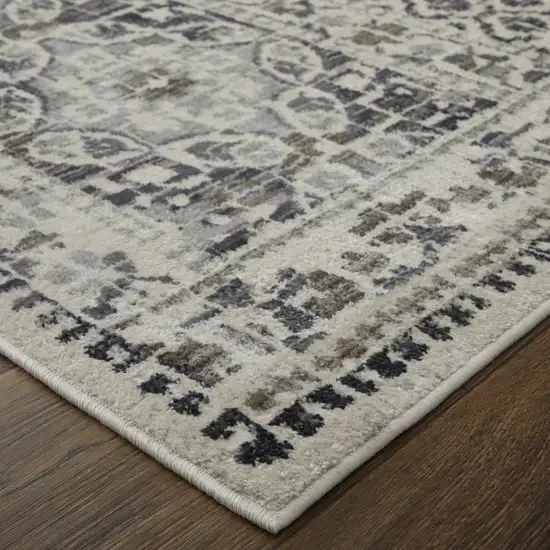 Gray Ivory and Taupe Abstract Power Loom Worn Faded Area Rug Photo 6