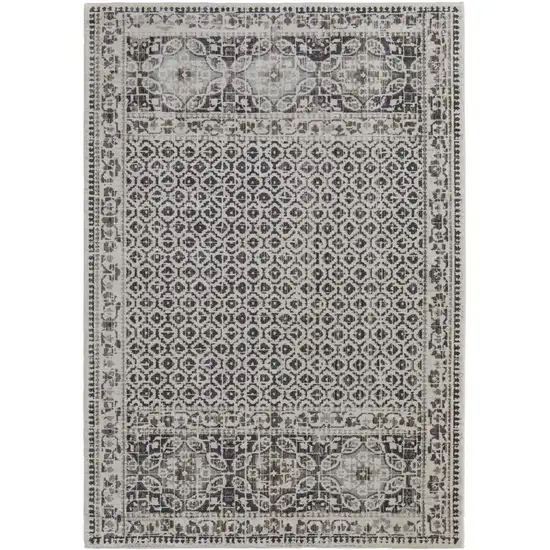 Gray Ivory and Taupe Abstract Power Loom Worn Faded Area Rug Photo 2