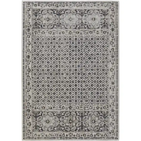 Gray Ivory and Taupe Abstract Power Loom Worn Faded Area Rug Photo 5