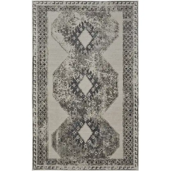 Gray Ivory and Taupe Abstract Power Loom Worn Faded Area Rug Photo 2