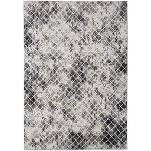 Photo of Gray Ivory and Taupe Geometric Power Loom Worn Faded Area Rug