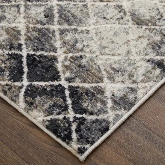 Gray Ivory and Taupe Geometric Power Loom Worn Faded Area Rug Photo 6