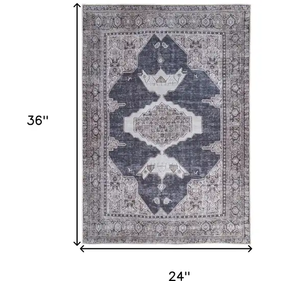 Gray Ivory and Taupe Oriental Power Loom Washable Area Rug Photo 3