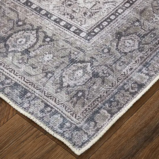 Gray Ivory and Taupe Oriental Power Loom Washable Area Rug Photo 7